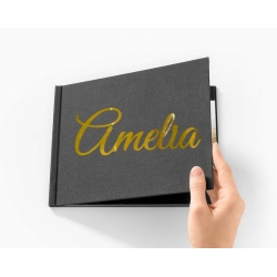 Napis Emblemat imię na ksiegę gości album do zdjęć  złoty, dekoracja na Komunię Świętą Chrzest Święty